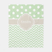 Couverture Polaire Poisson vert et beige Pointe Chevron Monogramme (Devant)