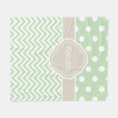 Couverture Polaire Poisson vert et beige Pointe Chevron Monogramme (Devant (Horizontal))