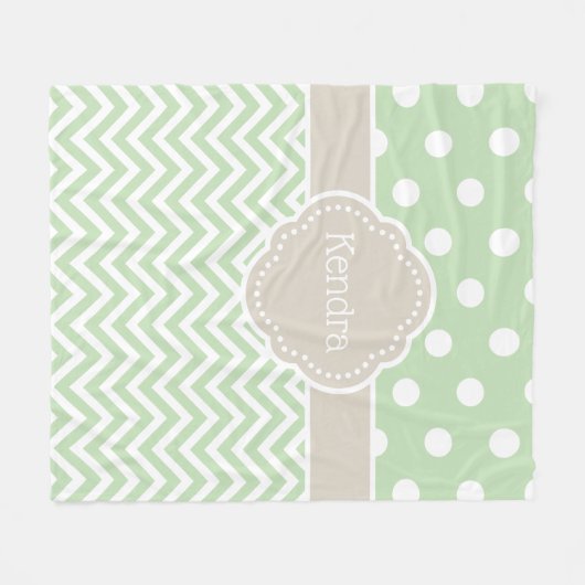 Couverture Polaire Poisson vert et beige Pointe Chevron Monogramme (Devant (Horizontal))