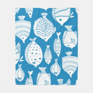 Couverture Polaire Poisson vintage : Ensemble d'illustrations décorat