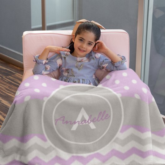 Couverture Polaire Polka Gris Violet Point Chevron