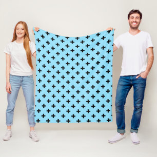 Couverture Polaire Polka noire croise sur le bleu bébé