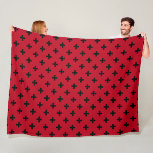 Couverture Polaire Polka noire croise sur rouge