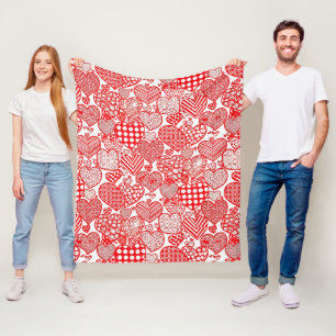 Couverture Polaire Polka Romantique Cœur Gribouillage Rouge Blanc