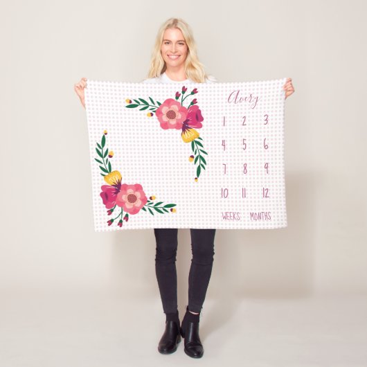 Couverture Polaire Polka rose mignonne Pointe Baby Milestone (En situation)