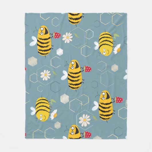 Couverture Polaire Pollinant Les Abeilles, Flower Garden Scene. (Devant)
