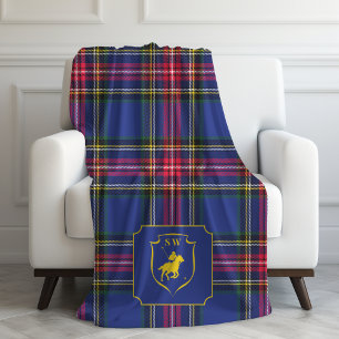 Couverture Polaire Polo Équestre Tartan Carreaux Classique Monogrammé