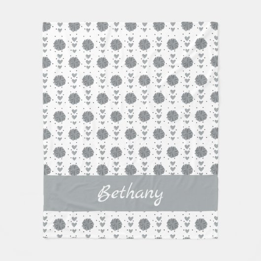 Couverture Polaire Pom-pom girl gris argenté Pom Poms & Coeurs Motif (Devant)