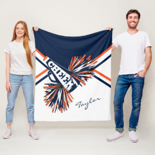 Couverture Polaire Pom-pom girl - Marine, Orange, Blanc