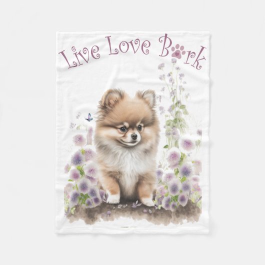 Couverture Polaire Pomeranian Chien Maman Floral (Devant)