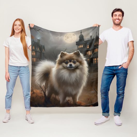 Couverture Polaire Pomeranian Halloween Épouvantable (En situation)
