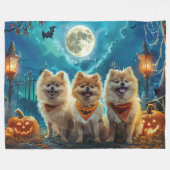 Couverture Polaire Pomeranian Halloween Épouvantable (Devant (Horizontal))