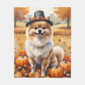 Couverture Polaire Poméranien L'Automne Feuilles L'Art Thanksgiving (Devant)