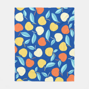 Couverture Polaire Pommes feuilles, arrière - plan bleu, motif transp