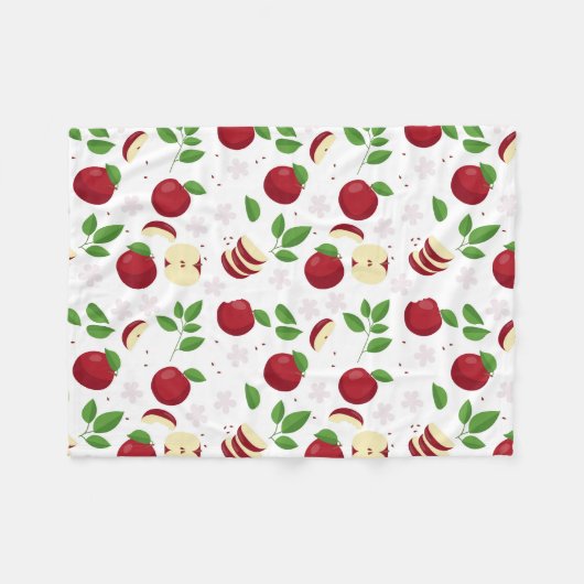 Couverture Polaire Pommes rouges, fleurs et Motif de verdure (Devant (Horizontal))