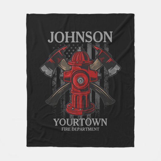 Couverture Polaire Pompier NOM Fire Department Hydrant USA Drapeau (Devant)