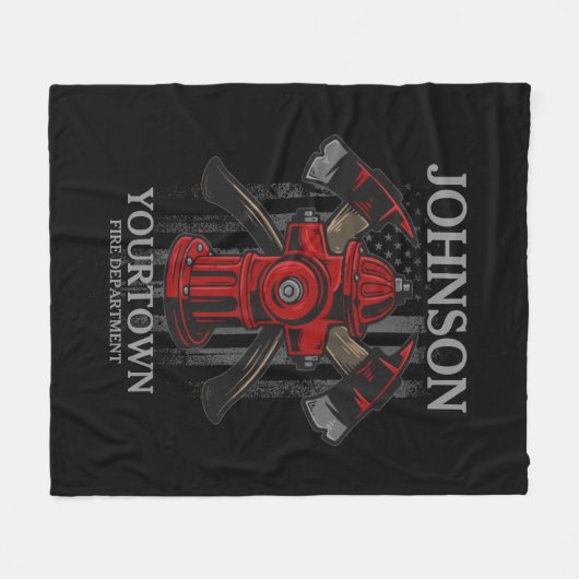 Couverture Polaire Pompier NOM Fire Department Hydrant USA Drapeau (Devant (Horizontal))