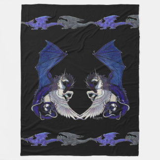 Couverture Polaire Poney blanc bleu de cheval de Pegacorn de dragon