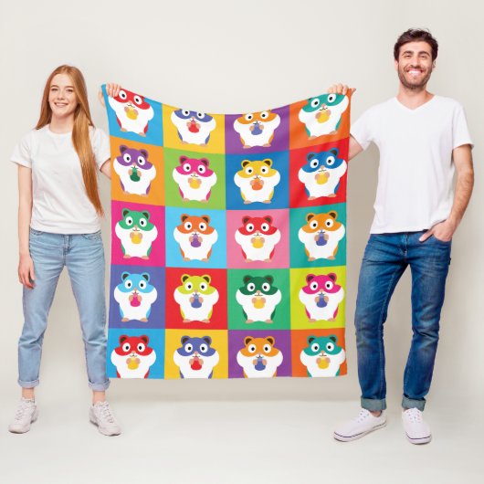 Couverture Polaire Pop Art Hamsters Fleece Blanche (En situation)