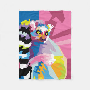 Couverture Polaire Pop coloré Art Lemur Portrait