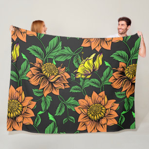 Couverture Polaire Pop Fleurs Lumineuses de l'Arrière - plan noir