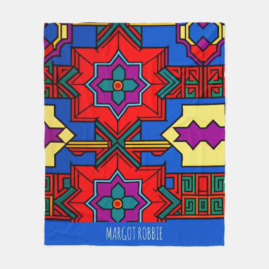 Couverture Polaire Pop up fleurs hexagonales Rouge Bleu Motif isométr (Devant)