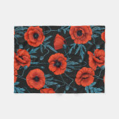 Couverture Polaire Poppies, rouge et bleu sur noir (Devant (Horizontal))