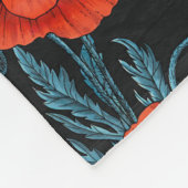Couverture Polaire Poppies, rouge et bleu sur noir (Coin)