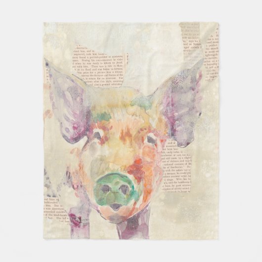 Couverture Polaire Porc de collage de ferme d'aquarelle (Devant)