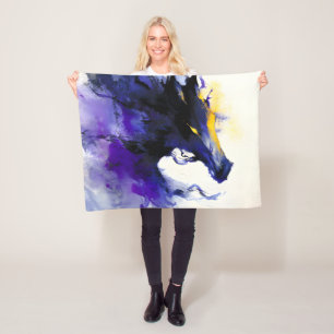 Couverture Polaire Portrait abstrait aquarelle cheval noir