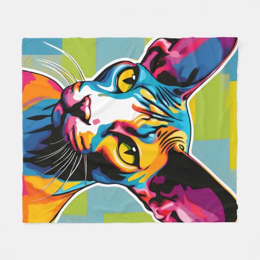 Couverture Polaire Portrait Chat Sphynx Pop Art (Devant (Horizontal))