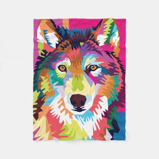 Couverture Polaire Portrait couleur Pop Art Wolf (Devant)