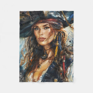 Couverture Polaire Portrait de femme pirate à l'aquarelle