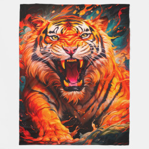 Couverture Polaire Portrait de Tigre Flamboyant Intense