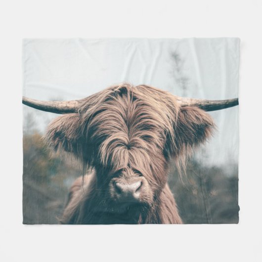 Couverture Polaire Portrait de vache Highland (Devant (Horizontal))