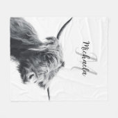 Couverture Polaire Portrait de vache Highland premier monogramme noir (Devant (Horizontal))