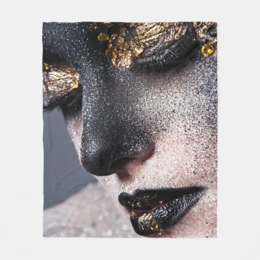 Couverture Polaire Portrait Gold Black Artistic Makeup Luxury Beauty (Devant)