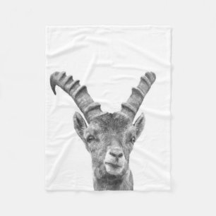 Couverture Polaire Portrait noir et blanc d'animal de Capricorne