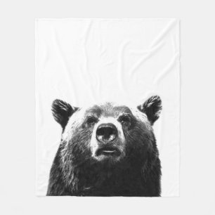 Couverture Polaire Portrait noir et blanc d'animal d'ours