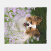Couverture Polaire Portrait romantique de chien de Papillon (Devant (Horizontal))