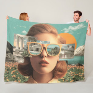 Couverture Polaire Portrait surréaliste féminin avec des lunettes de