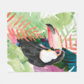 Couverture Polaire Portrait toucan avec Feuilles tropicaux (Devant (Horizontal))