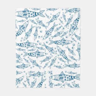 Couverture Polaire Portugais Lisbonne Sardines Motif Azulejos Blanc