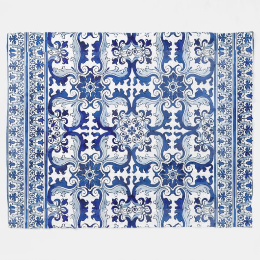 Couverture Polaire Portugal Lisbonne Azulejo Tuile Motif hiver (Devant (Horizontal))