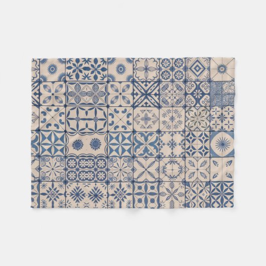 Couverture Polaire Portuguese Azulejo Tile Fleece Blanket – Cozy Blue (Devant (Horizontal))