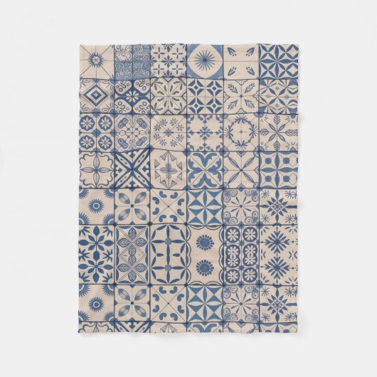 Couverture Polaire Portuguese Azulejo Tile Fleece Blanket – Cozy Blue (Devant)