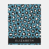 Couverture Polaire Poster de animal, Léopard Bleu, Coeurs, Votre Nom (Devant)