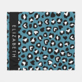 Couverture Polaire Poster de animal, Léopard Bleu, Coeurs, Votre Nom (Devant (Horizontal))