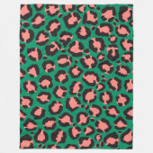 Couverture Polaire Poster de animal Léopard vert rose corail moderne (Devant)