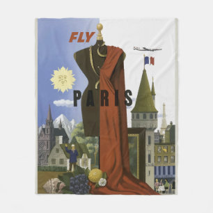 Couverture Polaire Poster du Vintage voyage Fly Paris France